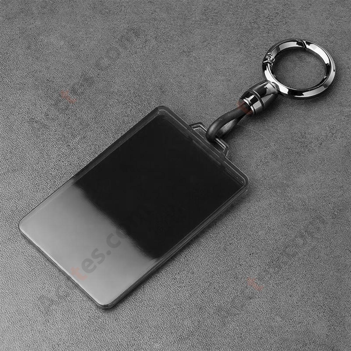 Smart Transparent Card Key Cover For Model 3/Y Black‑transparent Protective Shell With Round Ring Rope Buckle