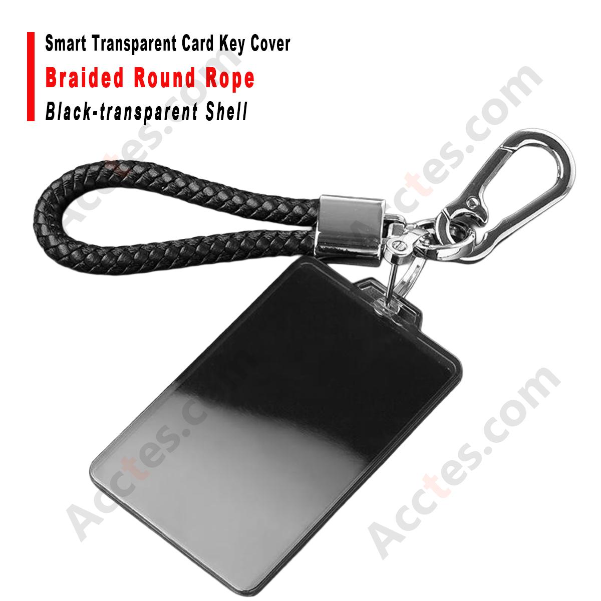 Smart Transparent Card Key Cover For Model 3/Y Black‑transparent Protective Shell With Braided Round Rope