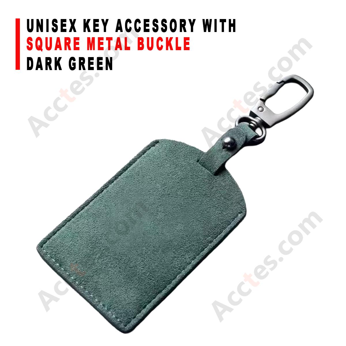 Unisex Car Key Chain Accessory Square Metal Buckle Dark Green For Vehicle Card Key