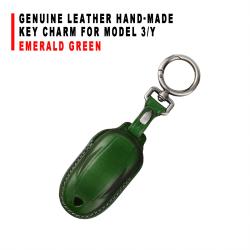 Genuine Leather Hand‑made Key Charm Emerald Green For Model 3/Y Car Card Key Accessory