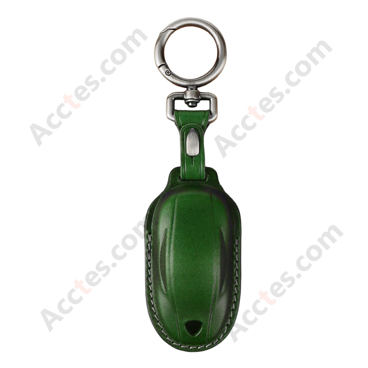 Genuine Leather Hand‑made Key Charm Emerald Green For Model 3/Y Car Card Key Accessory