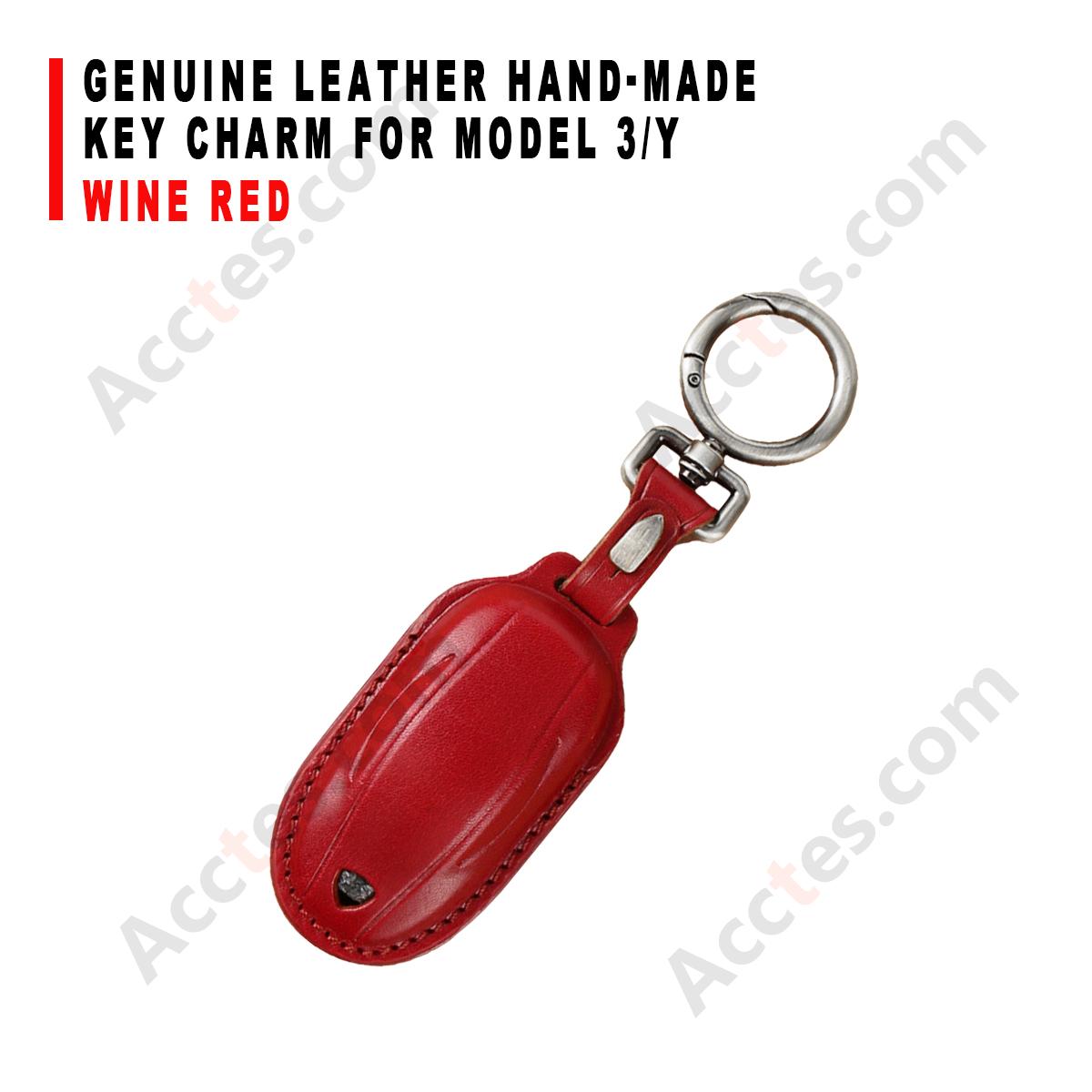 Genuine Leather Hand‑made Key Charm Wine Red For Model 3/Y Car Card Key Accessory