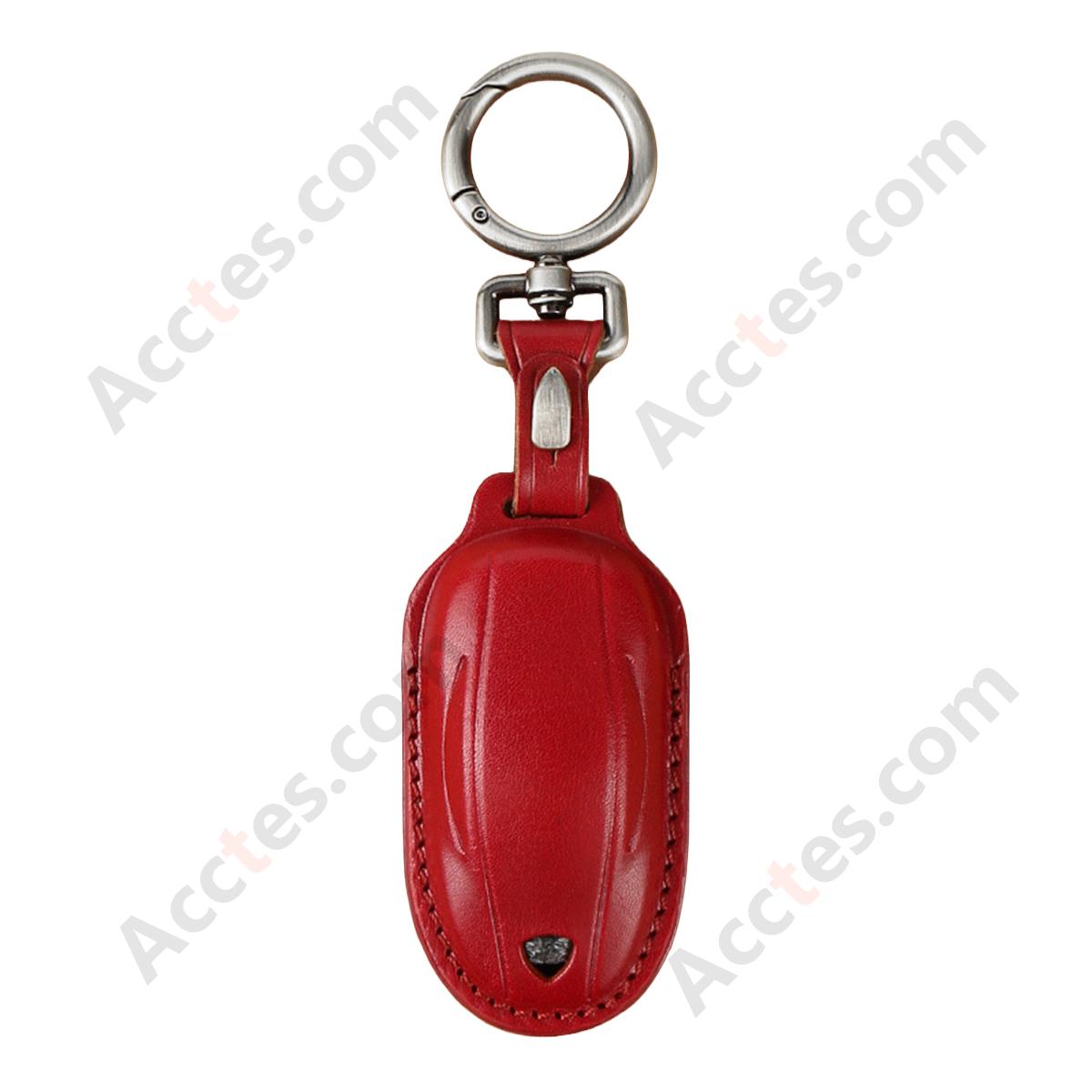 Genuine Leather Hand‑made Key Charm Wine Red For Model 3/Y Car Card Key Accessory