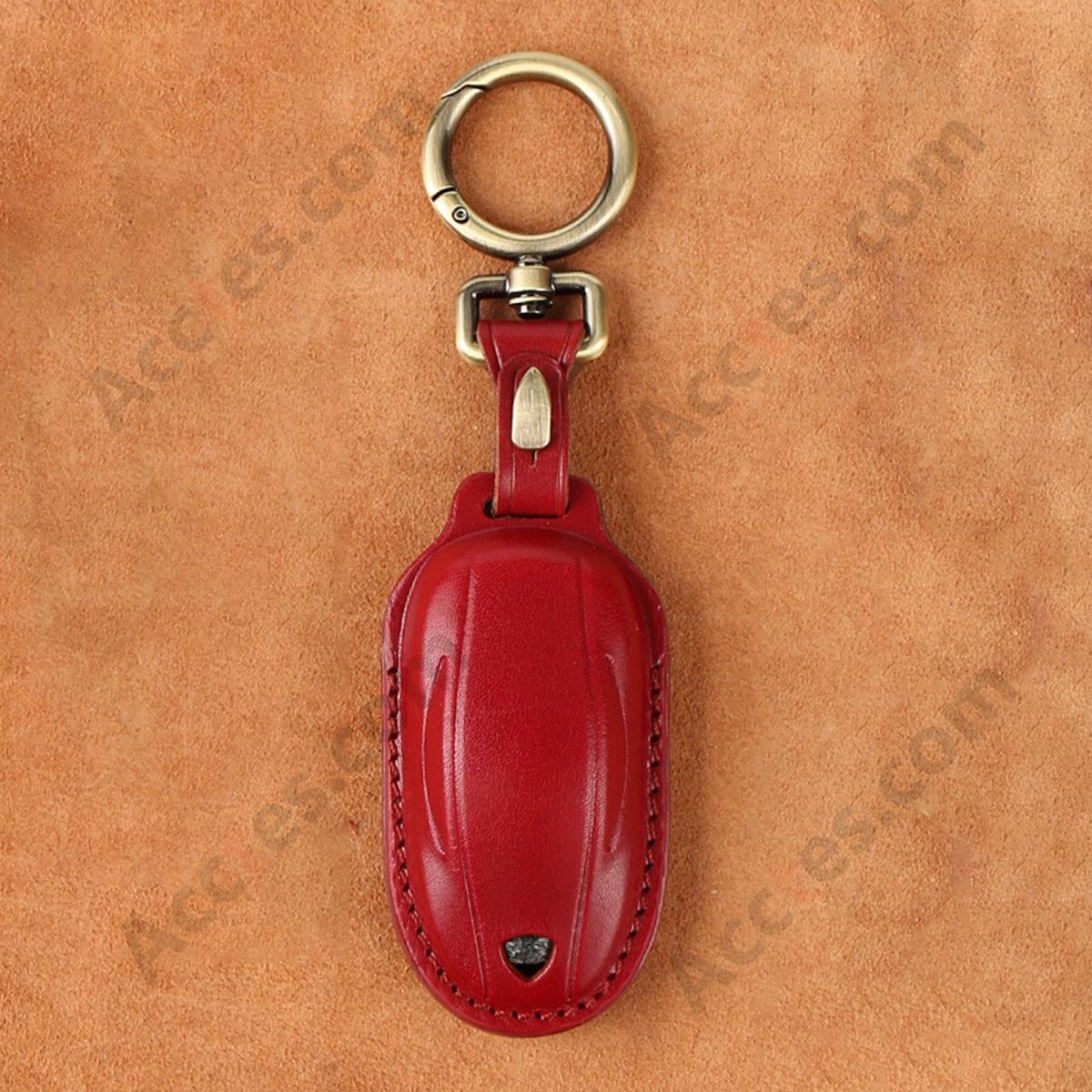 Genuine Leather Hand‑made Key Charm Wine Red For Model 3/Y Car Card Key Accessory