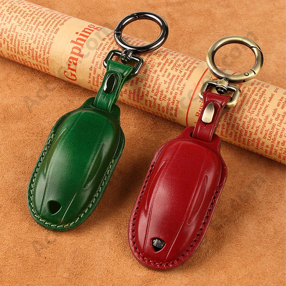 Genuine Leather Hand‑made Key Charm Wine Red For Model 3/Y Car Card Key Accessory
