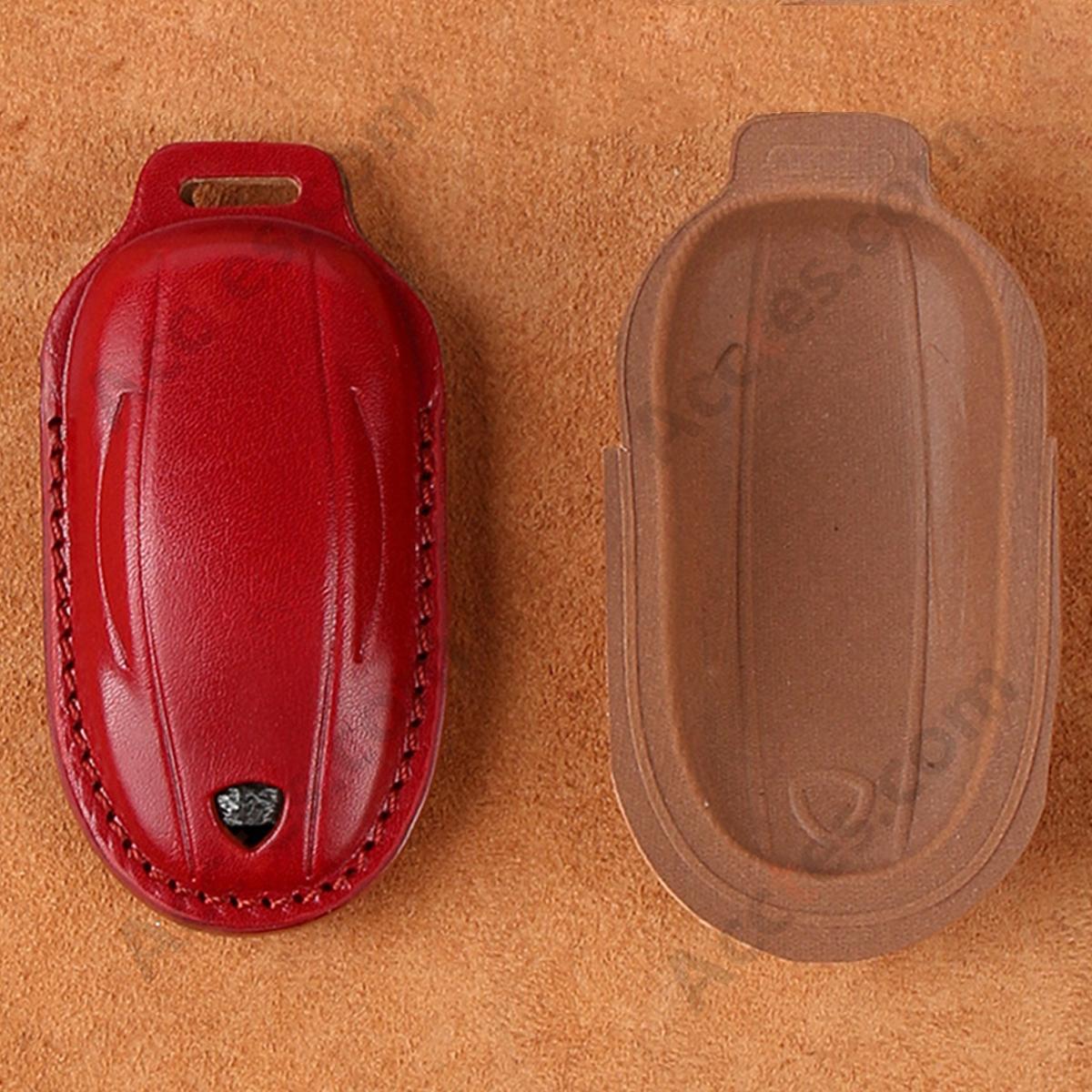 Genuine Leather Hand‑made Key Charm Wine Red For Model 3/Y Car Card Key Accessory