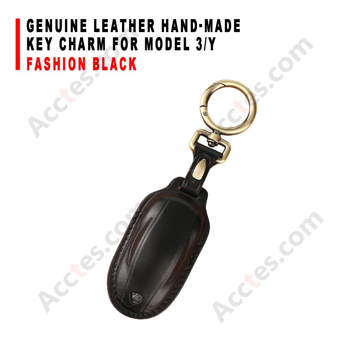 Genuine Leather Hand‑made Key Charm Fashion Black For Model 3/Y Car Card Key Accessory