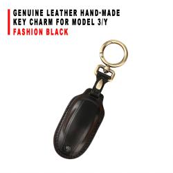 Genuine Leather Hand‑made Key Charm Fashion Black For Model 3/Y Car Card Key Accessory