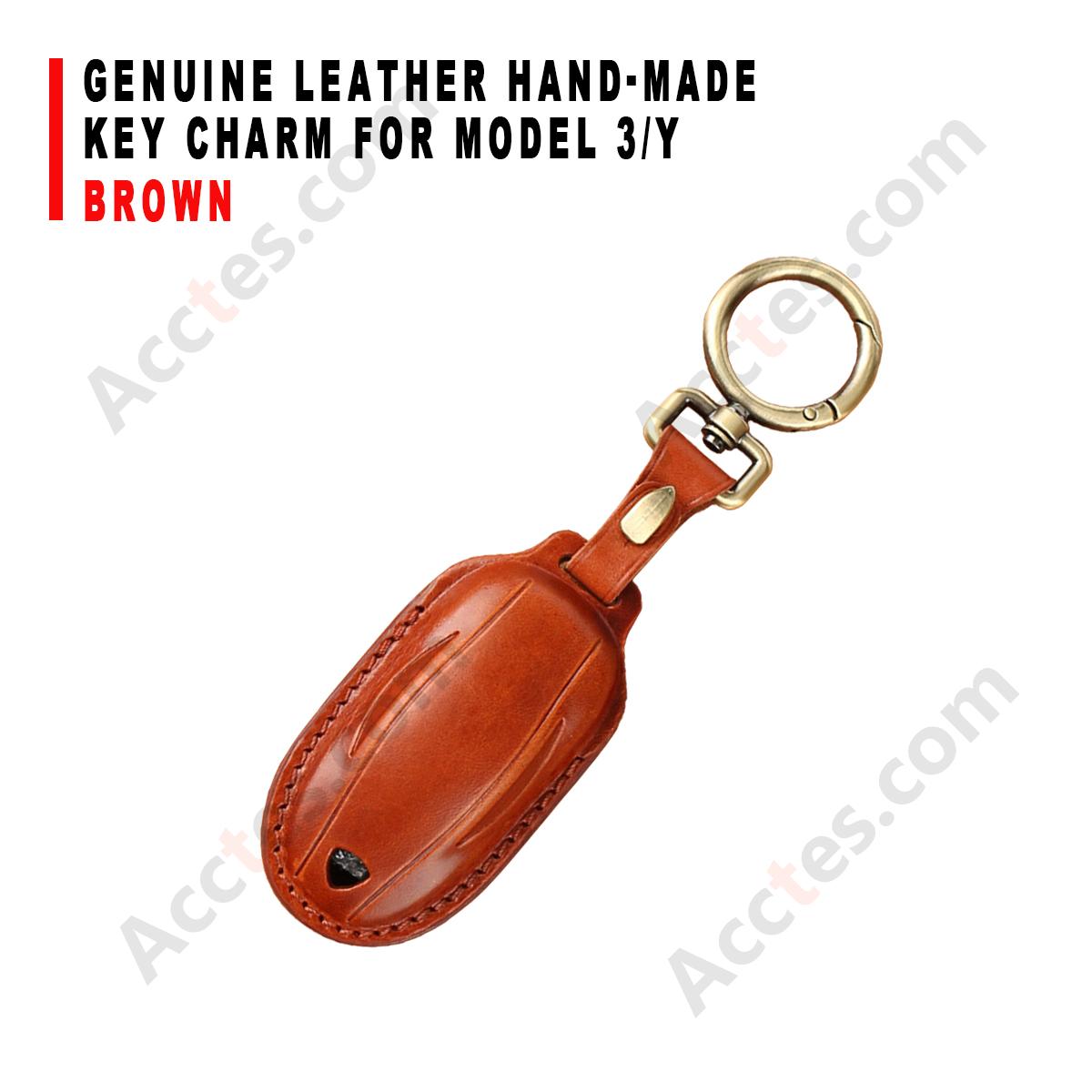 Genuine Leather Hand‑made Key Charm Brown For Model 3/Y Car Card Key Accessory
