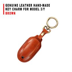 Genuine Leather Hand‑made Key Charm Brown For Model 3/Y Car Card Key Accessory