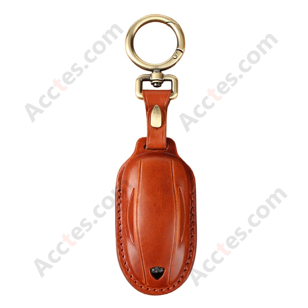 Genuine Leather Hand‑made Key Charm Brown For Model 3/Y Car Card Key Accessory