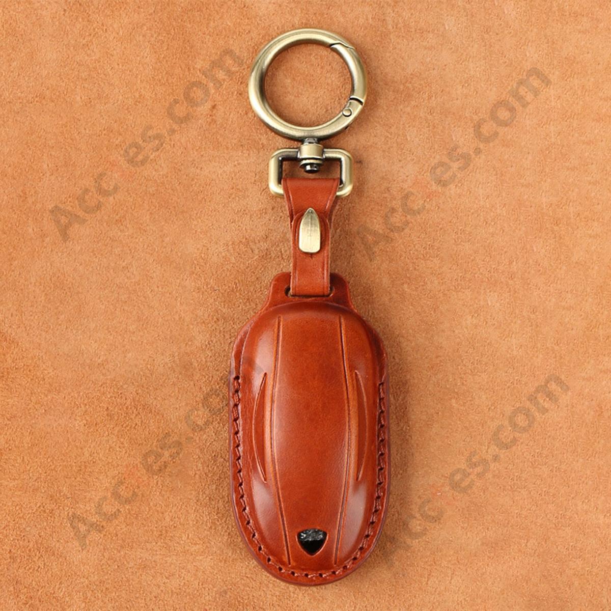 Genuine Leather Hand‑made Key Charm Brown For Model 3/Y Car Card Key Accessory
