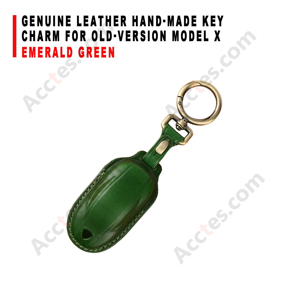 Genuine Leather Hand‑made Key Charm Emerald Green For Old‑Version Model X Car Key Accessory