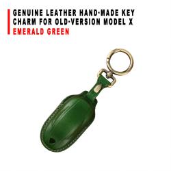 Genuine Leather Hand‑made Key Charm Emerald Green For Old‑Version Model X Car Key Accessory
