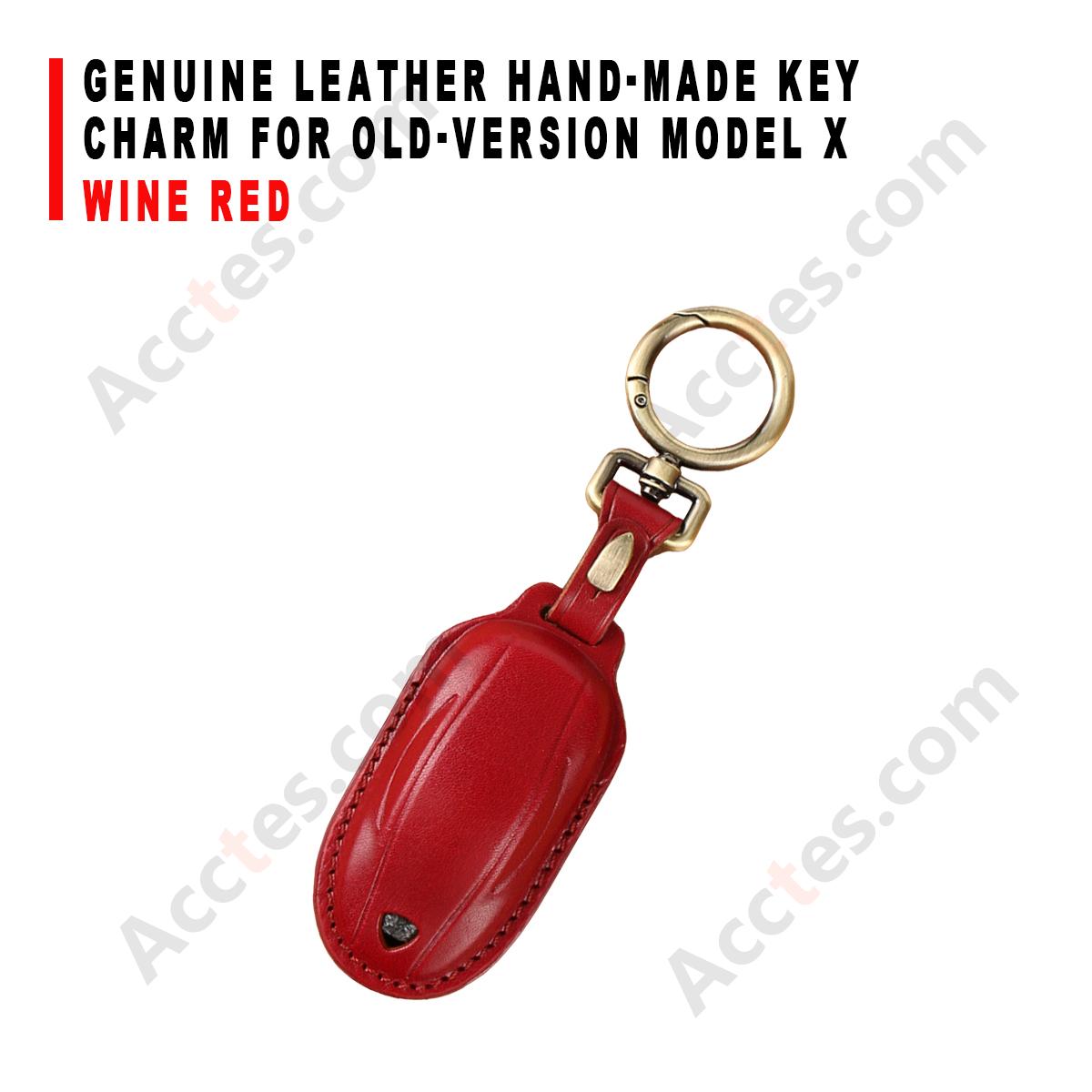Genuine Leather Hand‑made Key Charm Wine Red For Old‑Version Model X Car Key Accessory