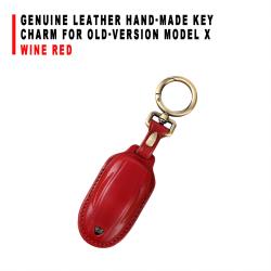 Genuine Leather Hand‑made Key Charm Wine Red For Old‑Version Model X Car Key Accessory