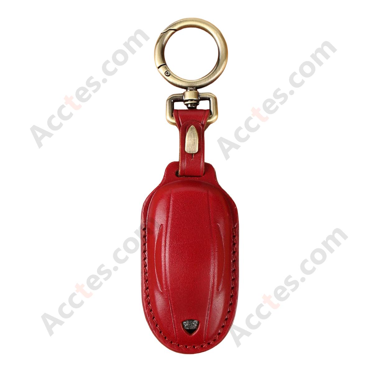 Genuine Leather Hand‑made Key Charm Wine Red For Old‑Version Model X Car Key Accessory