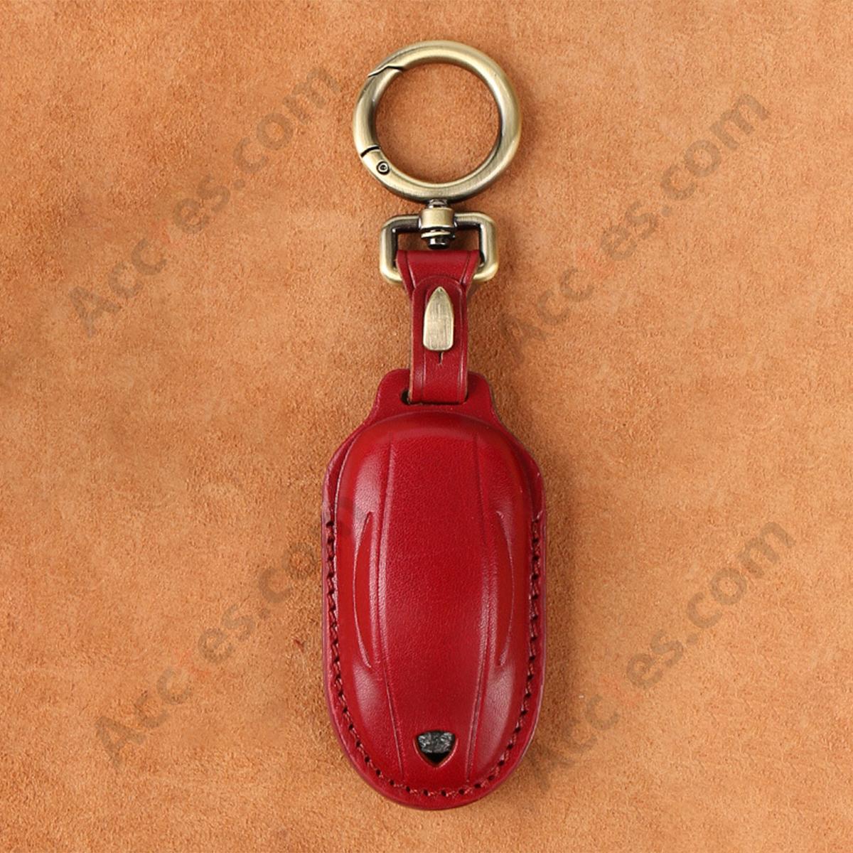 Genuine Leather Hand‑made Key Charm Wine Red For Old‑Version Model X Car Key Accessory