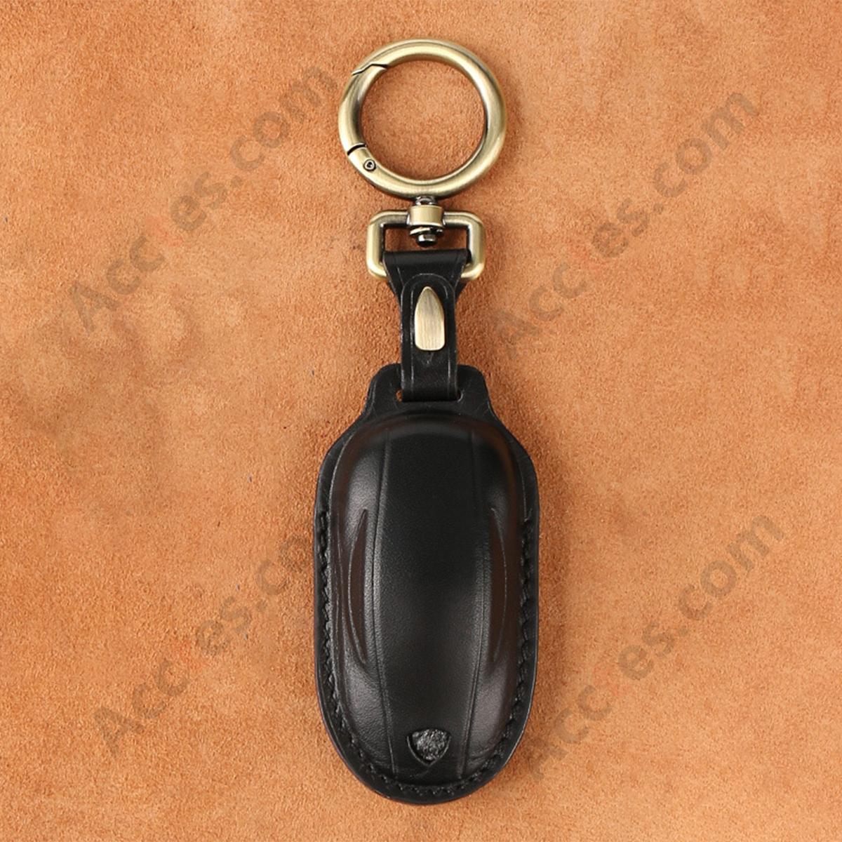 Genuine Leather Hand‑made Key Charm Fashion Black For Old‑Version Model X Car Key Accessory