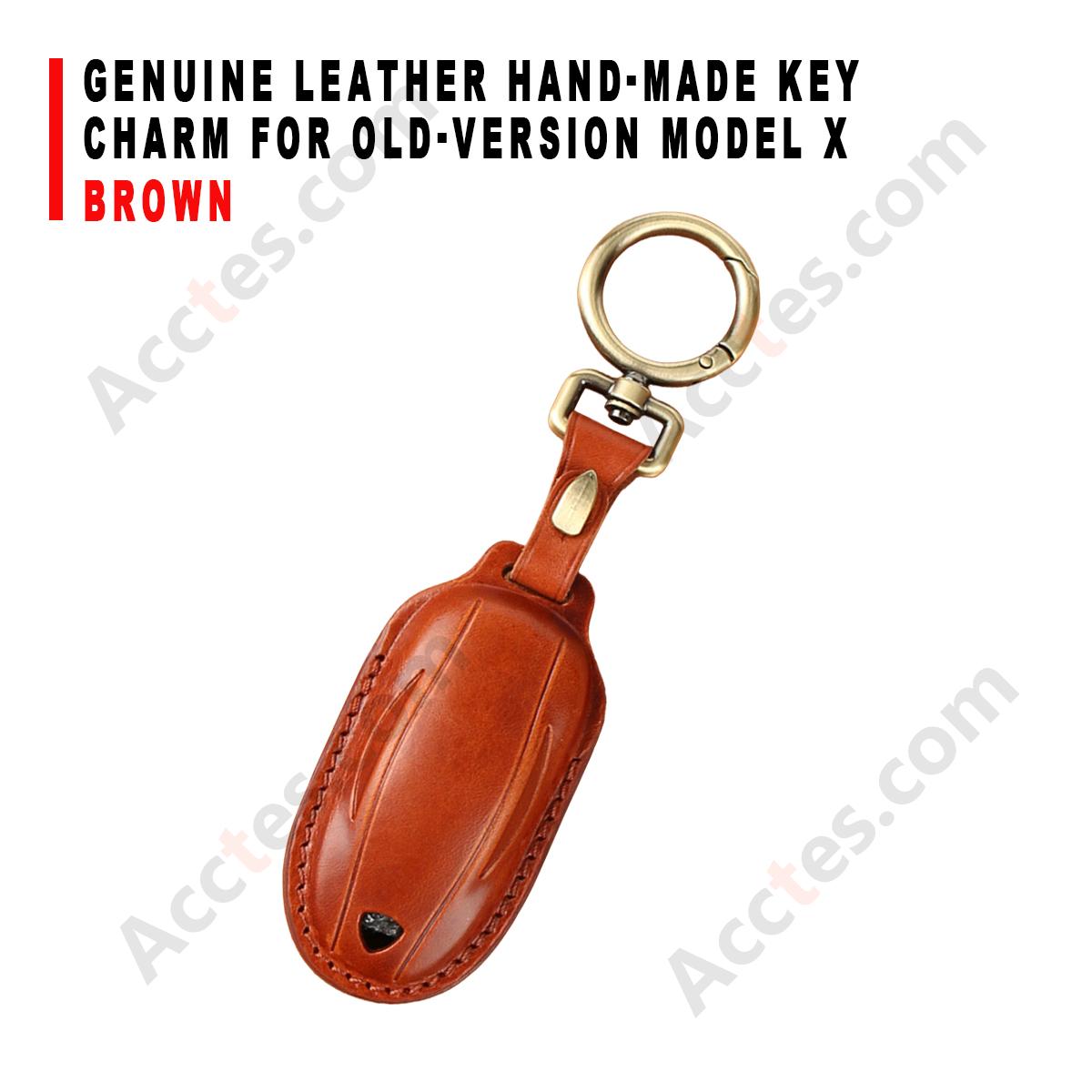 Genuine Leather Hand‑made Key Charm Brown For Old‑Version Model X Car Key Accessory