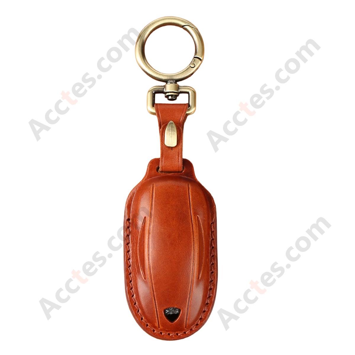 Genuine Leather Hand‑made Key Charm Brown For Old‑Version Model X Car Key Accessory