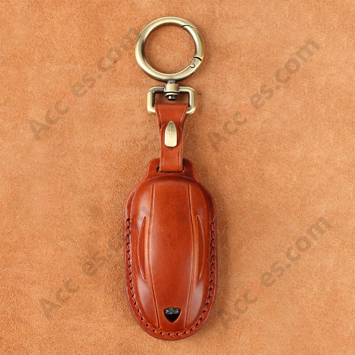 Genuine Leather Hand‑made Key Charm Brown For Old‑Version Model X Car Key Accessory
