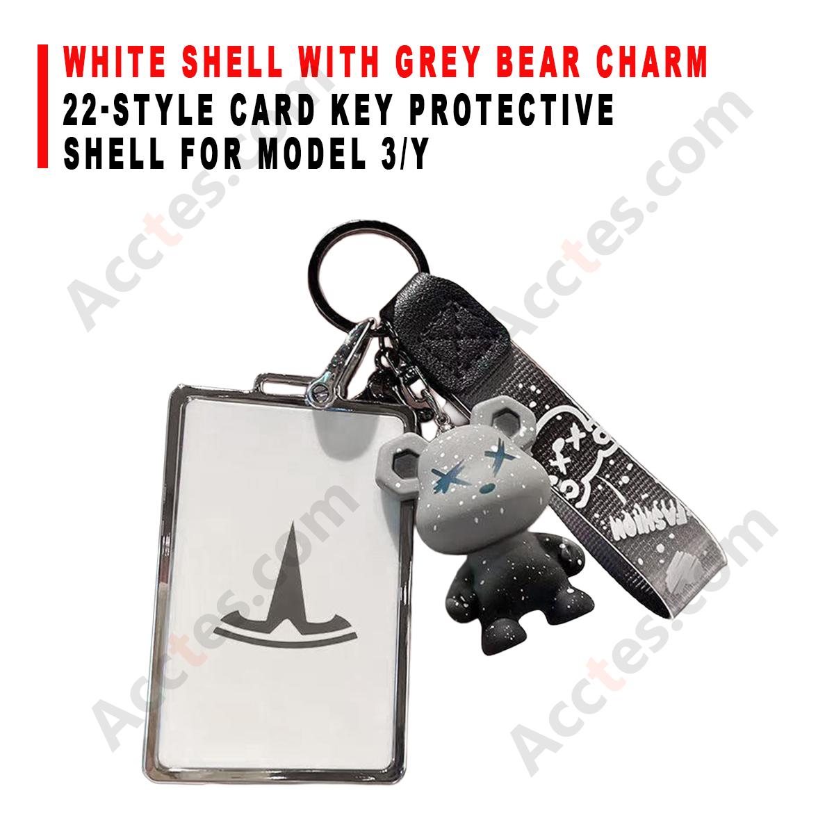 22‑Style Card Key Protective Shell White Shell With Grey Bear Charm Decoration For Model 3/Y