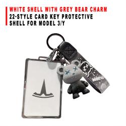 22‑Style Card Key Protective Shell White Shell With Grey Bear Charm Decoration For Model 3/Y