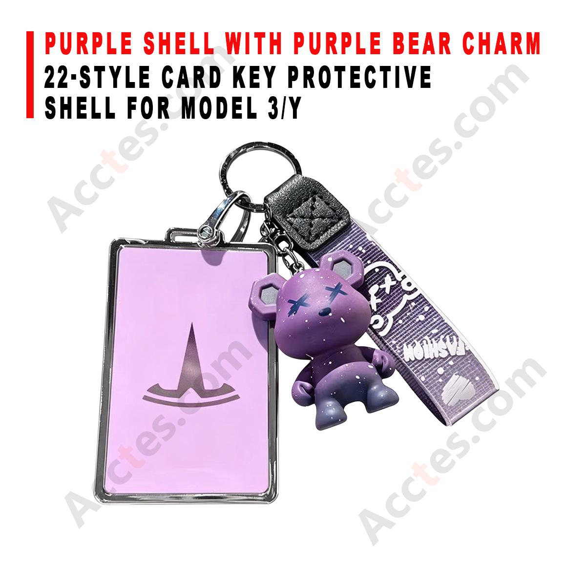 22‑Style Card Key Protective Shell Purple Shell With Purple Bear Charm Decoration For Model 3/Y