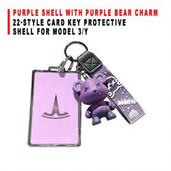 22‑Style Card Key Protective Shell Purple Shell With Purple Bear Charm Decoration For Model 3/Y