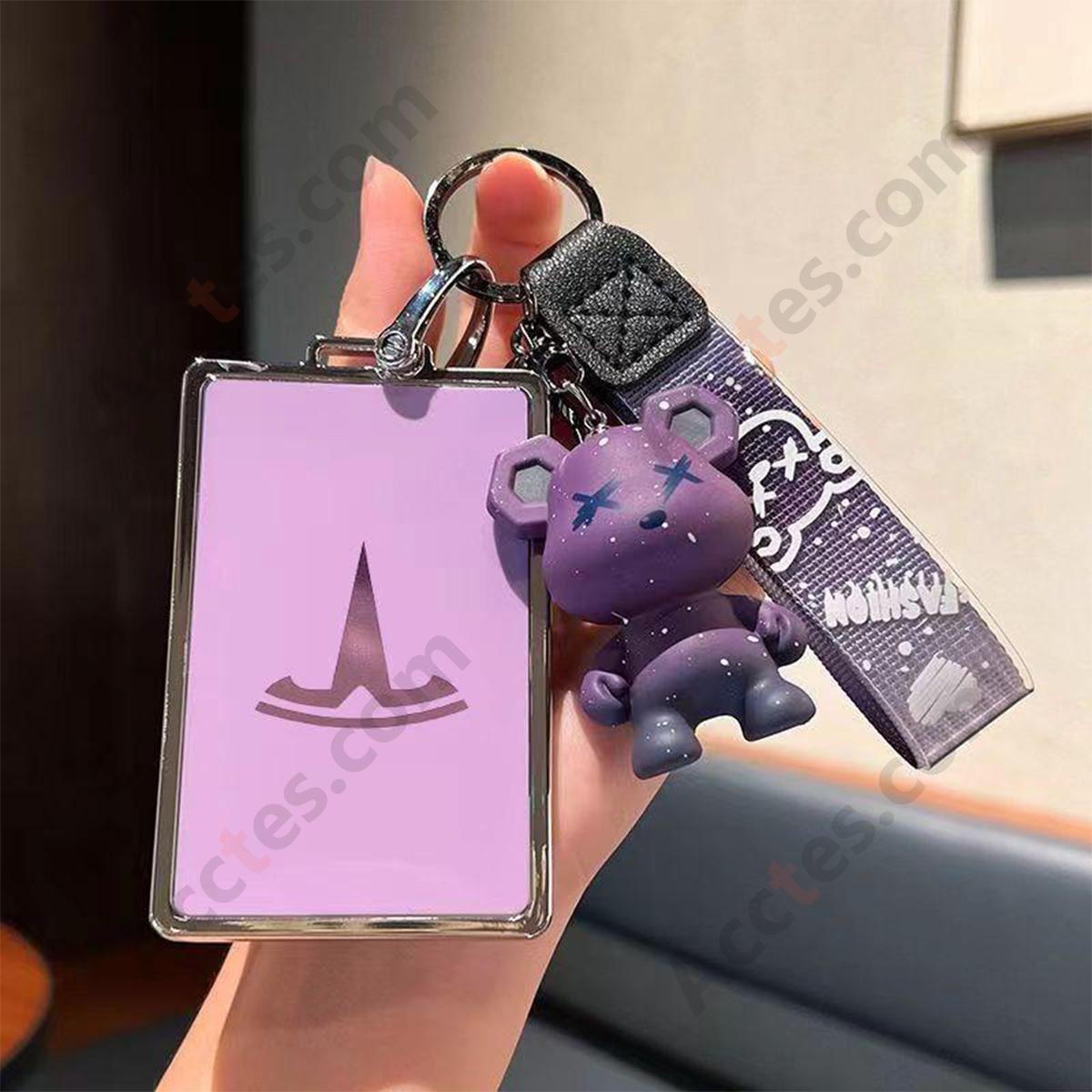22‑Style Card Key Protective Shell Purple Shell With Purple Bear Charm Decoration For Model 3/Y