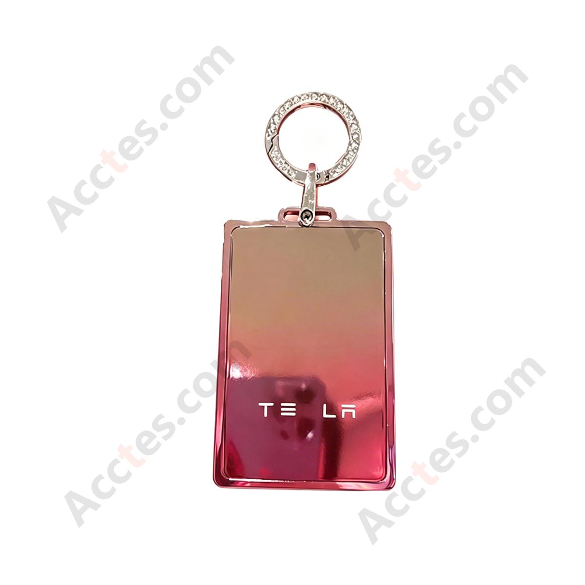 Premium Remote Card Key Protective Shell Gradient Pink With Rhinestone Ring Accessory For Model 3/Y/S/X