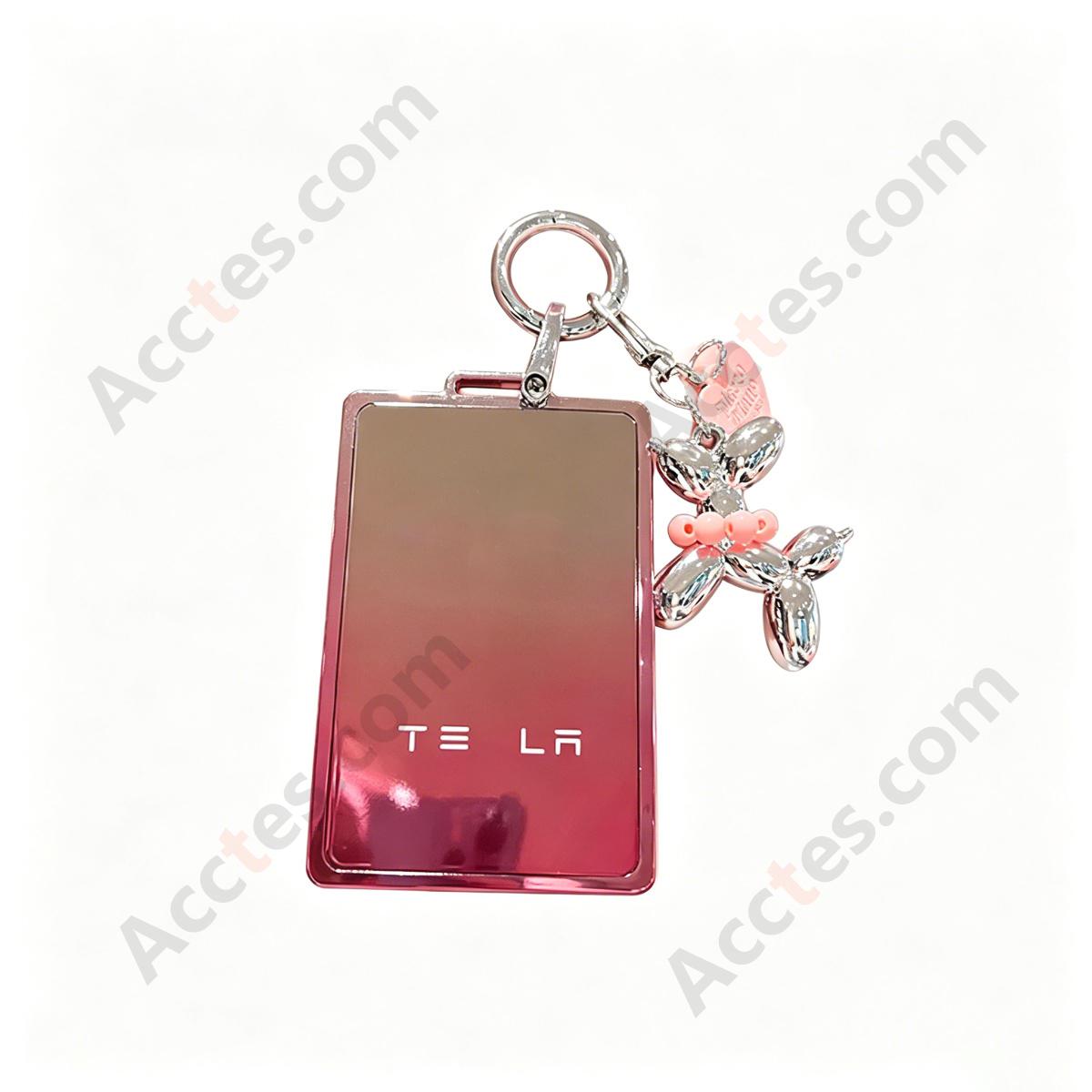 Premium Remote Card Key Protective Shell Gradient Pink With Balloon‑Dog Charm For Model 3/Y/S/X