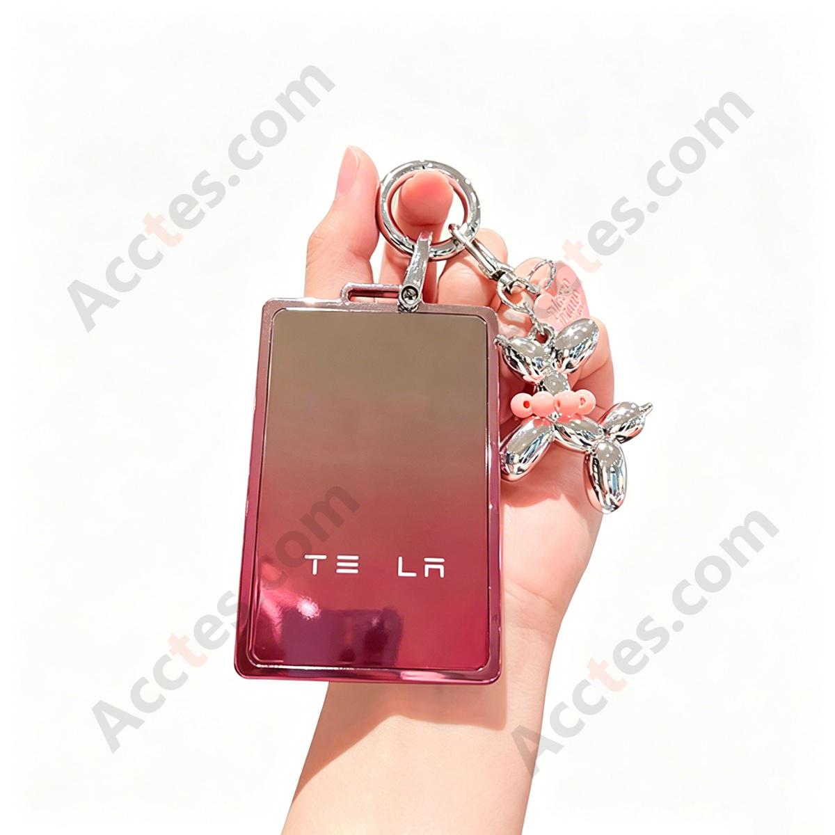 Premium Remote Card Key Protective Shell Gradient Pink With Balloon‑Dog Charm For Model 3/Y/S/X