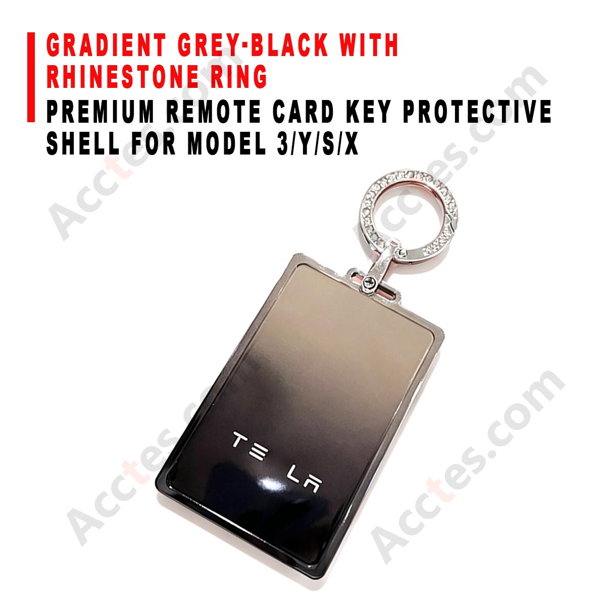 Premium Remote Card Key Protective Shell Gradient Grey‑Black With Rhinestone Ring Accessory For Model 3/Y/S/X