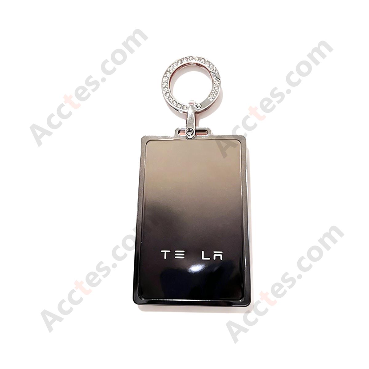 Premium Remote Card Key Protective Shell Gradient Grey‑Black With Rhinestone Ring Accessory For Model 3/Y/S/X