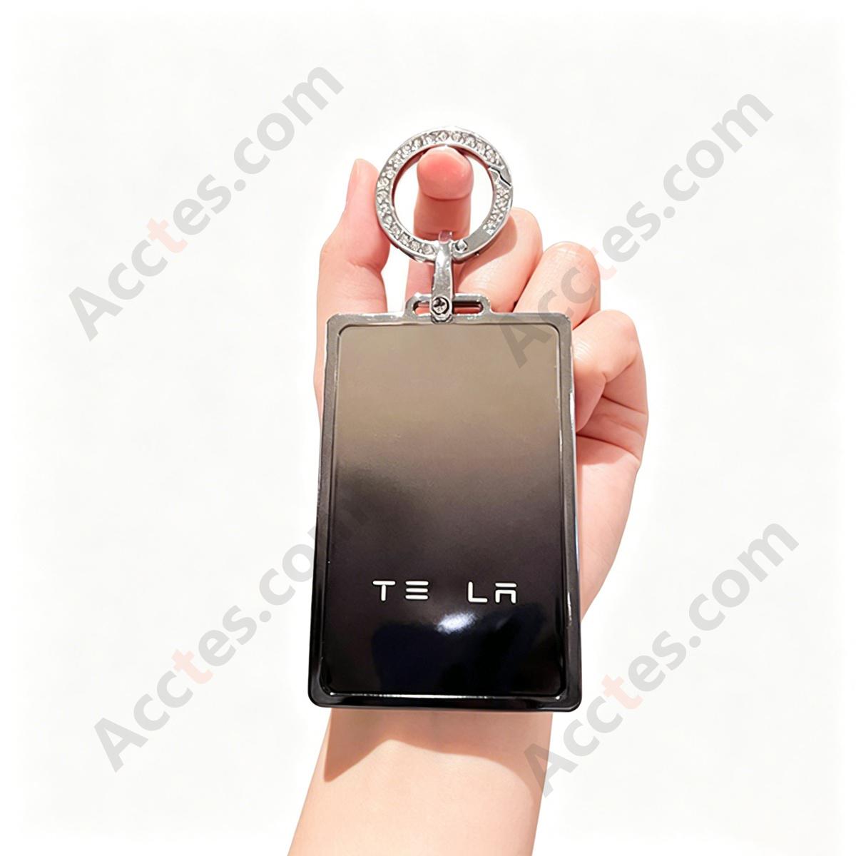 Premium Remote Card Key Protective Shell Gradient Grey‑Black With Rhinestone Ring Accessory For Model 3/Y/S/X