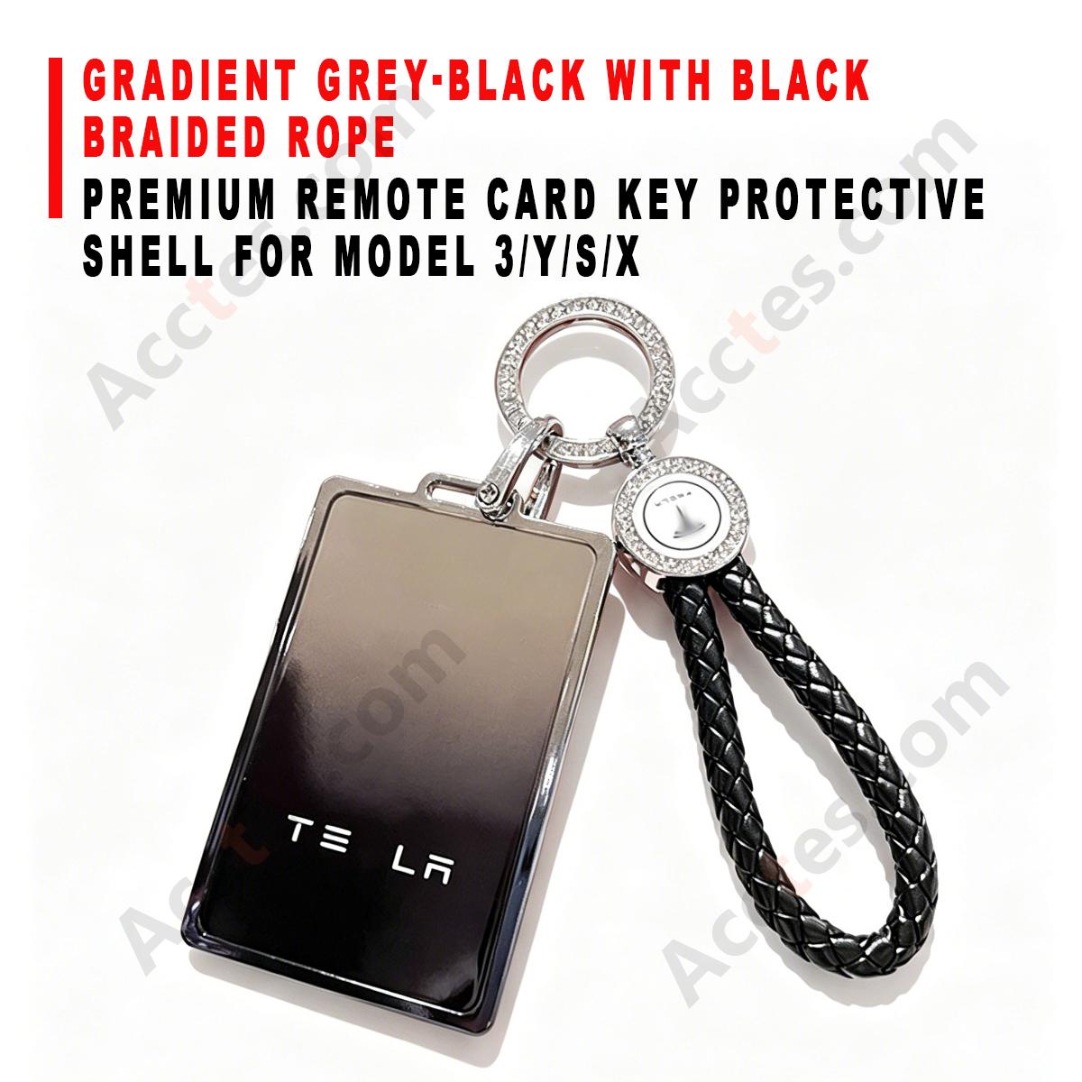 Premium Remote Card Key Protective Shell Gradient Grey‑Black With Black Braided Rope For Model 3/Y/S/X