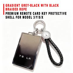 Premium Remote Card Key Protective Shell Gradient Grey‑Black With Black Braided Rope For Model 3/Y/S/X