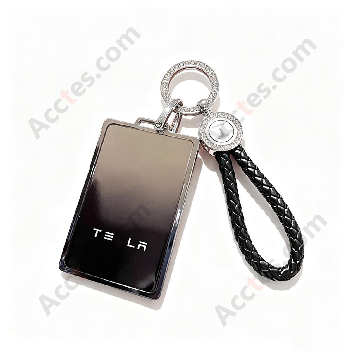 Premium Remote Card Key Protective Shell Gradient Grey‑Black With Black Braided Rope For Model 3/Y/S/X