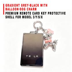 Premium Remote Card Key Protective Shell Gradient Grey‑Black With Balloon‑Dog Charm For Model 3/Y/S/X