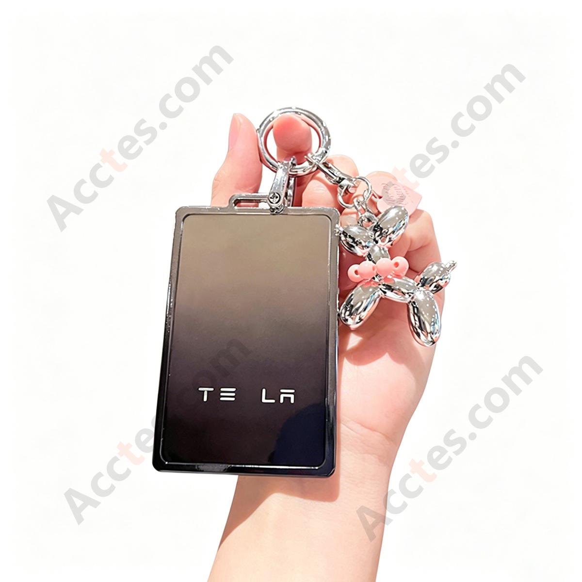 Premium Remote Card Key Protective Shell Gradient Grey‑Black With Balloon‑Dog Charm For Model 3/Y/S/X