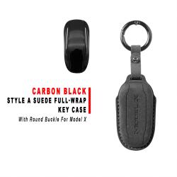 Style B Carbon‑Black Suede Full‑Wrap Key Protective Case With Round Buckle For Model X