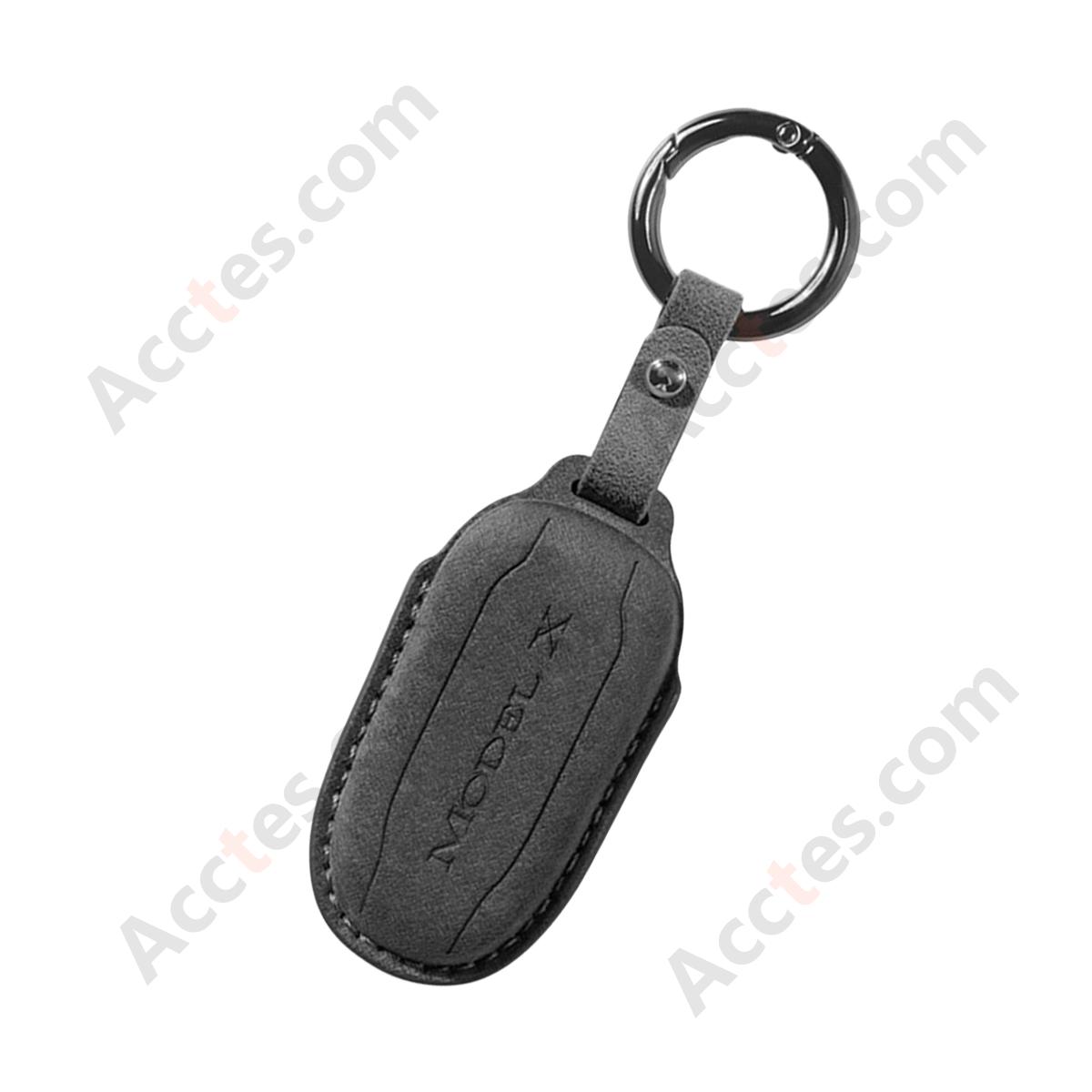 Style B Carbon‑Black Suede Full‑Wrap Key Protective Case With Round Buckle For Model X