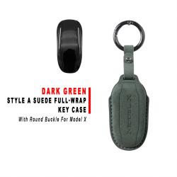 Style B Dark‑Green Suede Full‑Wrap Key Protective Case With Round Buckle For Model X
