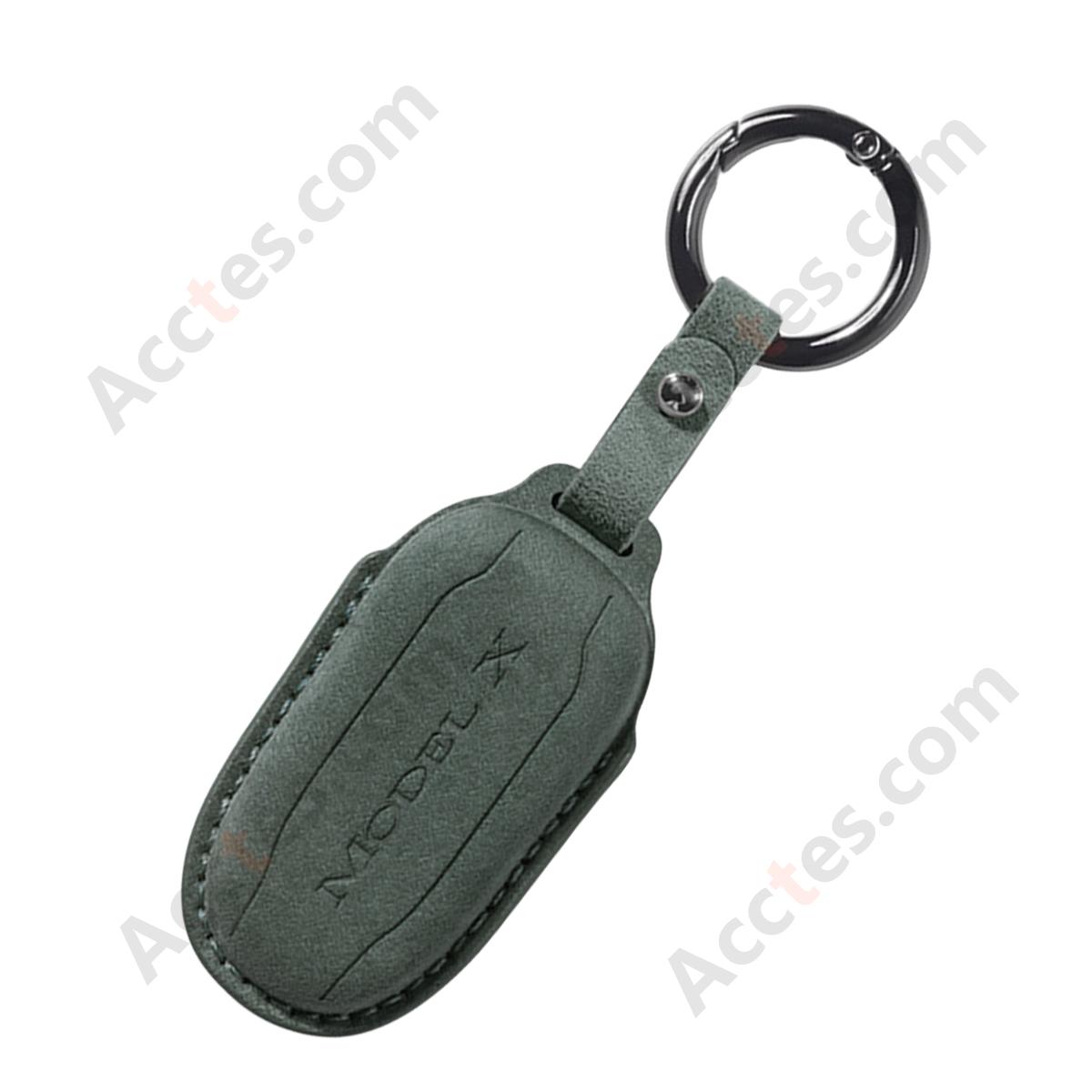 Style B Dark‑Green Suede Full‑Wrap Key Protective Case With Round Buckle For Model X