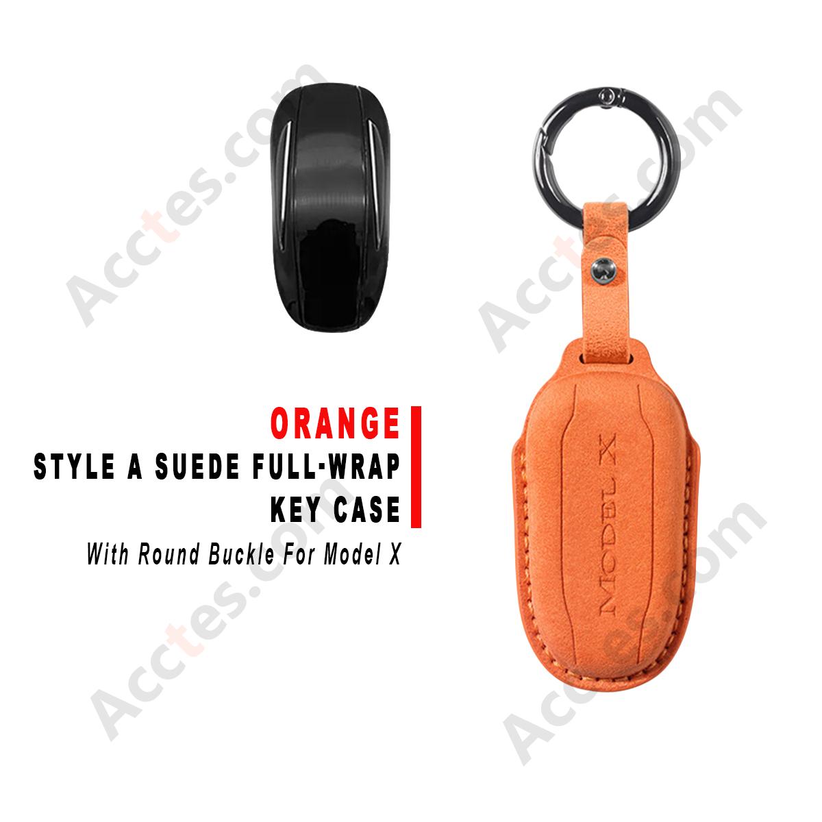 Style B Orange Suede Full‑Wrap Key Protective Case With Round Buckle For Model X