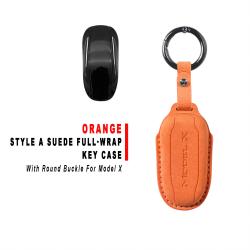 Style B Orange Suede Full‑Wrap Key Protective Case With Round Buckle For Model X