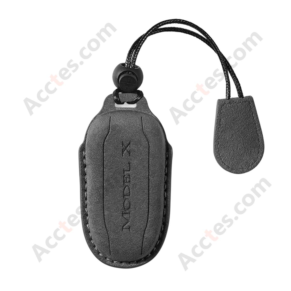Style B Carbon‑Black Suede Full‑Wrap Key Protective Case With Lanyard For Model X