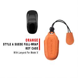 Style B Orange Suede Full‑Wrap Key Protective Case With Lanyard For Model X
